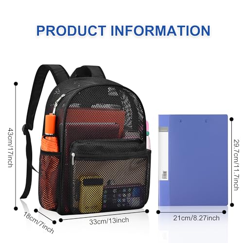 Oraben Duty Mesh Backpack with Rain Cover Ventilated Swim & Gym Bag college mesh backpack See Through Backpacks (Black) - color: Black