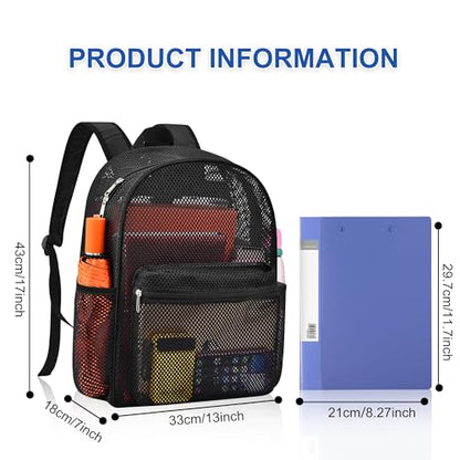 Oraben Duty Mesh Backpack with Rain Cover Ventilated Swim & Gym Bag college mesh backpack See Through Backpacks (Black) - color: Black