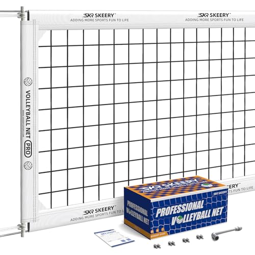 SKEERY Professional Volleyball Net,Official Size 32×3.3FT,Equipped with Double Steel Cables with 3.3FT Double Side Bars,Portable Volleyball Net for Backyard,School,Courts(PRO) - color: White