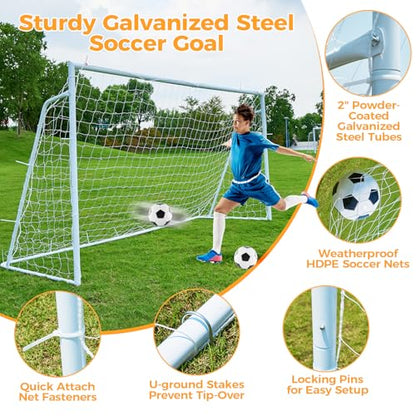 Soccer Goal 12x6,10x6.5, 8x6, 6x4FT Soccer Goals for Backyard Metal Soccer Goals for Kids Youth Adults Large Outdoor 2" Steel Soccer Goal Post Frame with Soccer Net Target Net Portable Agility Ladder - style: 8×6 FT