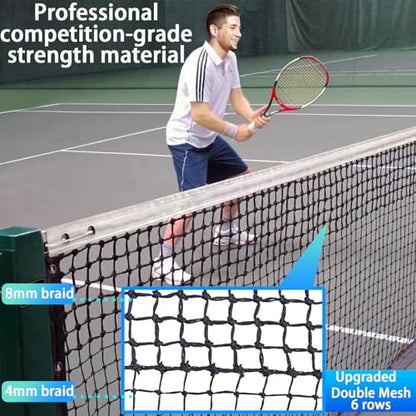 Tennis Net, Thicken Double 6 Rows Nets, Heavy Duty Professional Tennis Court 42FT Net Replacement Portable Nets Nylon for Outdoor/Indoor Standard Courts [ Include Center Strap ]
