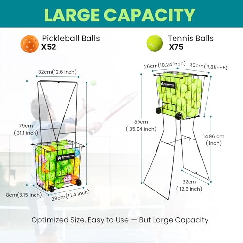 Tennis Ball Hopper, Portable Pickleball Ball Basket for Pickup, Storage & Training (Large)