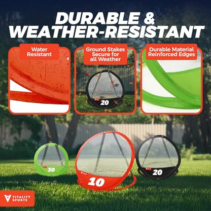 Vitality Sports Golf Chipping Net, 3PCS Pop-Up Golf Practice Net for Backyard, Indoor Outdoor Chipping Game with 3 Targets, 1 Hitting Mat, 20 Balls, Tee Box - style: Golf Net & Mat
