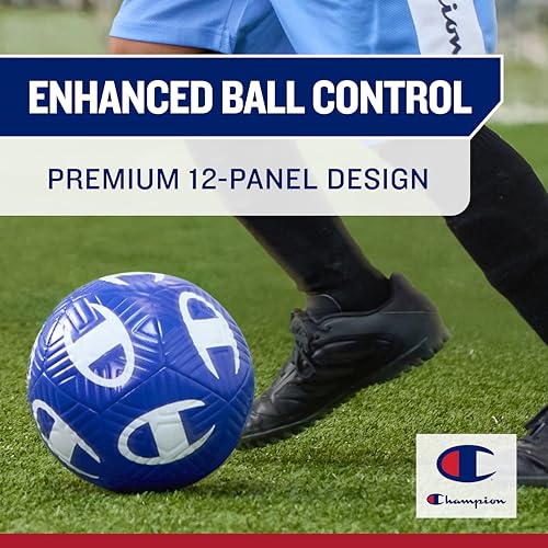 Champion Playmaker Logo Deflated Soccer Ball with Pump, Size 5 Soccer Ball, Durable Panels for Kids, Youth & Adults, Indoor/Outdoor Training Ball with Inflation Hand Pump