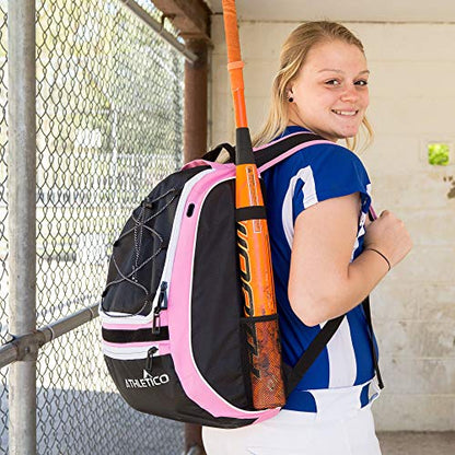 Athletico Softball Bat Bag - Backpack for Softball, Baseball, & T-Ball Equipment & Gear for Kids, Youth, and Adults | Holds Bat, Helmet, Glove, & Shoes | Separate Shoe Compartment, & Fence Hook
