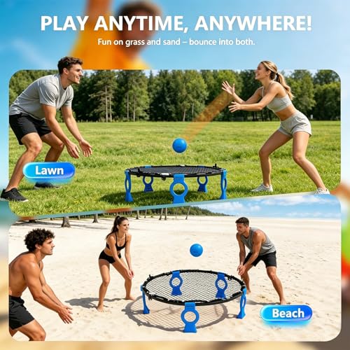 Upgraded Foldable Outdoor Games Kit (Includes 3 Balls, Pump, Carrying Case & Rules), VEXOMIX Metal Roundnet Game Set for Backyard, Lawn, Beach & Tailgating - Blue