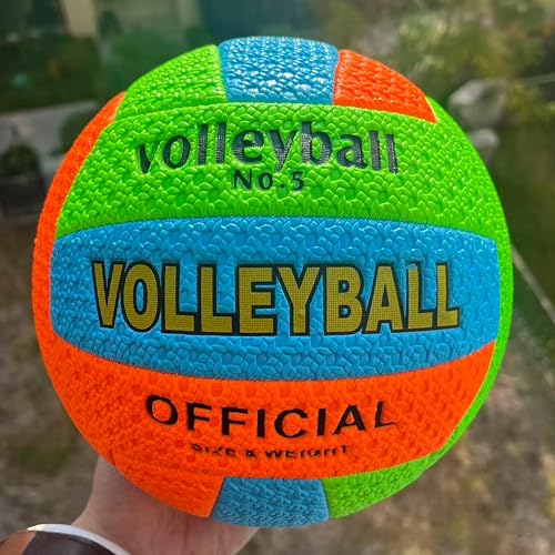 Official Size Volleyball, Neon Multi-Color, Machine Stitched Synthetic Leather, No. 5, Beach and Indoor Training - color: blue