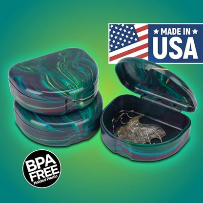 Practicon Marble Retainer Cases, Orthodontic Aligner Case, Mouth Guard Holder (3 Pack) (Dark Green) - color: Dark Green