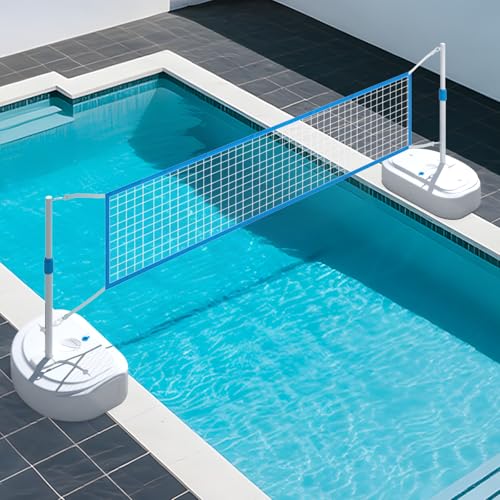 IGL Pool Volleyball Net Set, Pool Volleyball Set with 15 Ft Length Net, Height Adjustable Volleyball Net for Pool, Anti-Rust Stainless Steel Pool Games Set, Two Fillable Bases, Includes 2 Volleyballs - size: Volleyball Set