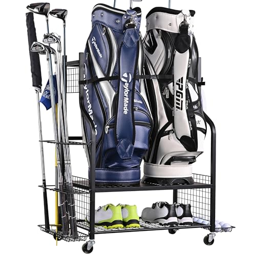 PLKOW Golf Bag Storage Garage Organizer, Extra Large Size Golf Bag Storage Stand and Golf Equipment Rack for Garage,Shed, Basement - color: 2 golf bag organizer