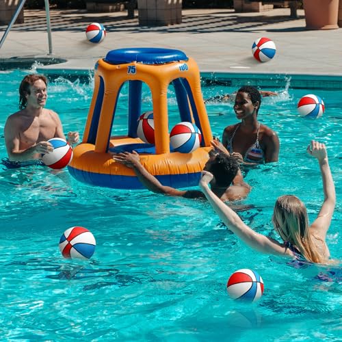 Outus 8 Pack 7 Inch Mini Rubber Basketballs Set Small Basketball with Air Pump Mini Hoop Junior Size 3 Basketballs for Beginner Arcade Games Indoor Outdoor Pool Party Favors(Red White and Blue)
