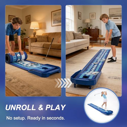 8FT Golf Putting Mat with Ball Return – Indoor Putting Training Mat for Practice, Skill-Building Putting Practice Mat for Kids, Teens & Family, Mat Only