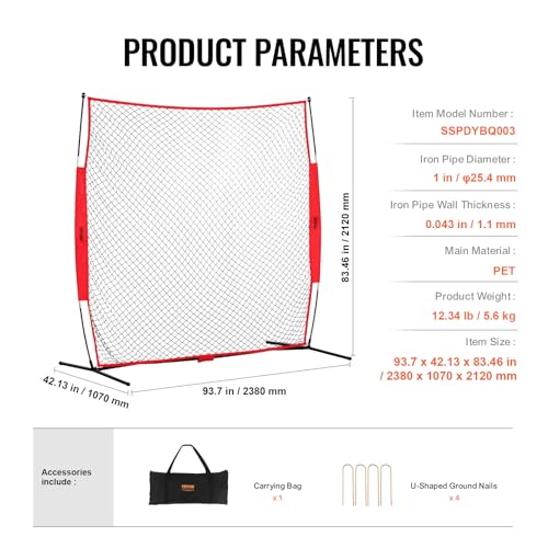 VEVOR 7X7ft/12X9ft/16X10ft/20x10ft Barricade Backstop Net, Ball Sports Barrier Netting, Portable Practice Net for Baseball Softball Lacrosse Hockey Basketball Equipment Training Net