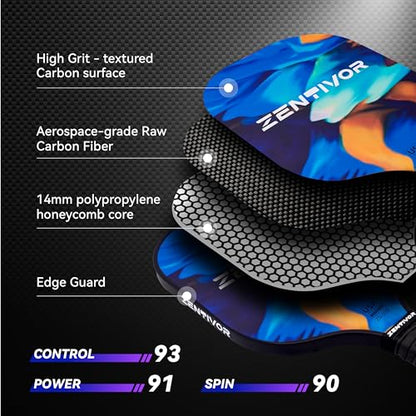 Lightweight Carbon Pickleball Paddles – USAPA Pickleball Paddles for Women, Men, Beginners & Intermediates | Gritty Surface, Stylish Design | 16mm Shock-Absorbing Core, Cushioned Grip