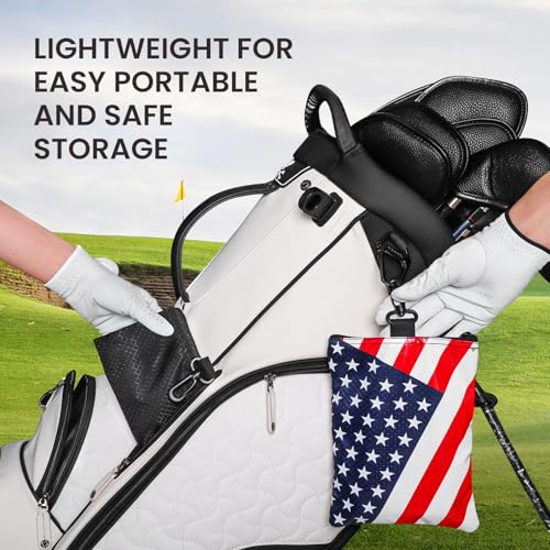 Amy Sport Golf Bag Accessories Valuables Pouch Bags Multi Pocket Zipper Hook with 10 Pcs Wood Golf Tees for Men Women - color: USA Flag