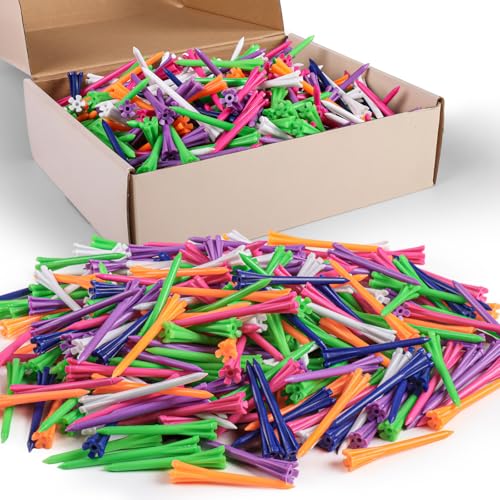 Golf Tees Plastic Unbreakable Easy to Find Bulk Value 200/500/1000 Count, 2 3/4 Inch Stable Tee Driving Range Reduce Friction, Blue White Purple Practice (Multicolor, 200 Count (2 3/4 Inch))