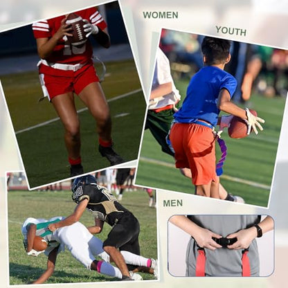 Flag Football, Adjustable Flag Football Belts with Belt and Flags Easy Tear Away - color: Red