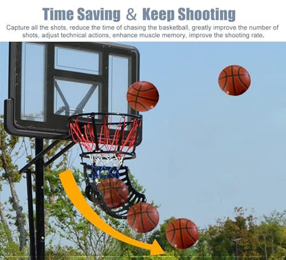 Basketball Shot Returner Portable Lightweight Basketball Return System, 360° Rotatable Basketball Return Attachment for Hoop, Kids Basketball Shot Returner Outdoor