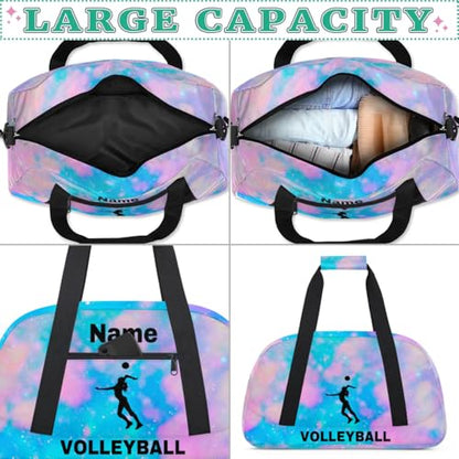 Custom Sport Duffel Bag Volleyball Personalized Name Sports Bag Overnight Weekender Bag Waterproof Travel Sport Gym Bags, Blue Pink Glitter - color: Blue Pink, style: Volleyball