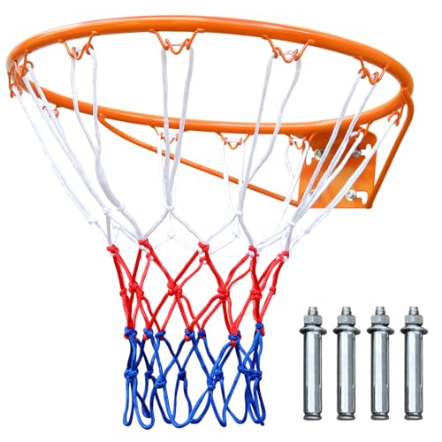 Basketball Rim Replacement Standard 18" Steel Rim Wall Mounted Basketball Goal Hoop with Net for Indoor Outdoor - color: Orange