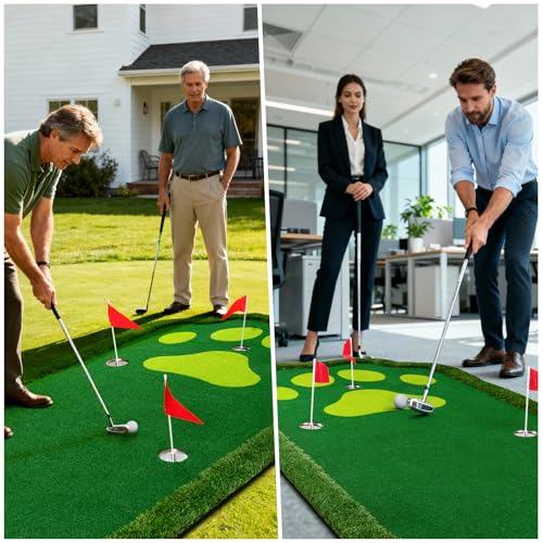 Golf Putting Green Indoor Outdoor Putting matt Professional Training Mat Practice Putting Mat with 3 Flags 1 Movable Cup 2 Slope Pad 5x10ft - style: Indoor Putting Green