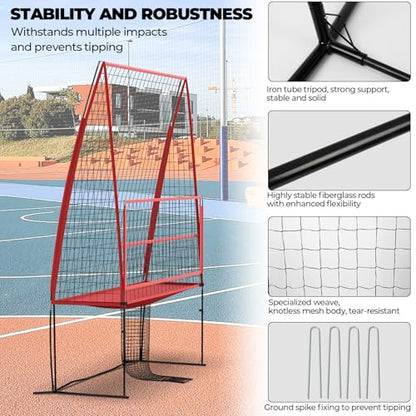 11 x 8 ft Volleyball Training Equipment Practice Net Station, Volleyball Trainer Equipment for Hitting and Serving Practice in The Backyard with 4 Adjustable Heights, l Bucket Trainer