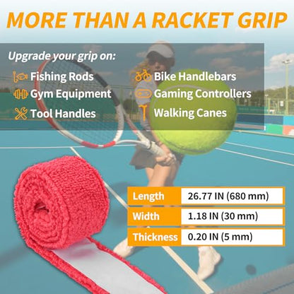 2 Pcs Tennis Racket Grip Tape, Towel Tennis Overgrip Tape, Anti-Slip Absorbent Grip, Racket Overgrip Tape,9 Colors - color: Red