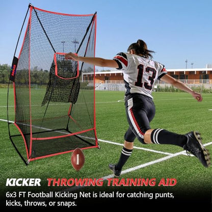 Kapler 2-in-1 Football Kicking Throwing Net - 6x3ft Portable Field Goal w/Two Detachable Target for Punt/Kick/Pass/Snap/Throw Training - Youth and Adults Backyard Outdoor Home Use