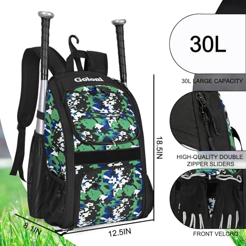 Goloni Youth Baseball Bag,Baseball Backpack with Shoes Compartment,Softball Bag with Fence Hook for T-Ball Bat & Equipment