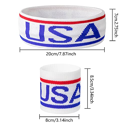 American Flag Sports Headband and Wristband- Striped Sweatband Set for Basketball, Football, Running, Gym, Exercise