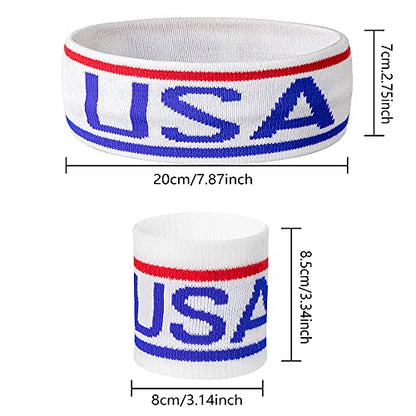 American Flag Sports Headband and Wristband- Striped Sweatband Set for Basketball, Football, Running, Gym, Exercise
