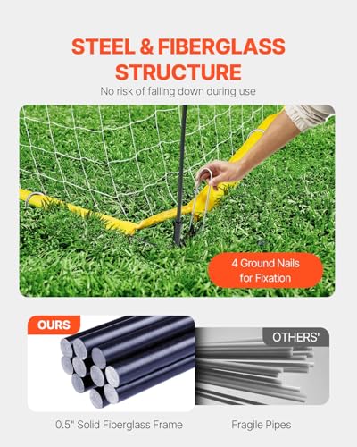 VEVOR Portable Soccer Goal, 12 x 6 ft Large Practice Soccer Net, Steel Fiberglass Structure Training Goal Set with Carry Bag, All-Weather Outdoor Use, for Backyards, Parks, School Fields - style: Fiberglass Rod Cube