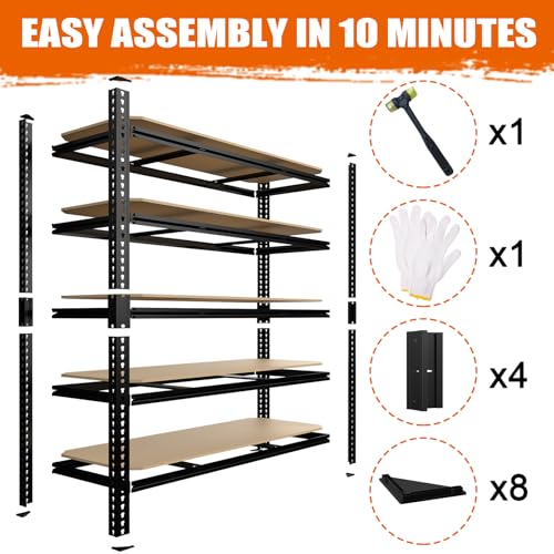 48" W Garage Storage Shelving 3050LBS Storage Shelves 5 Tier Adjustable Metal Storage Shelves Utility Shelf for Garage, Kitchen, Pantry, Basement 71" H x 48" W x 24" D - size: 71"H x 48"W x 24"D