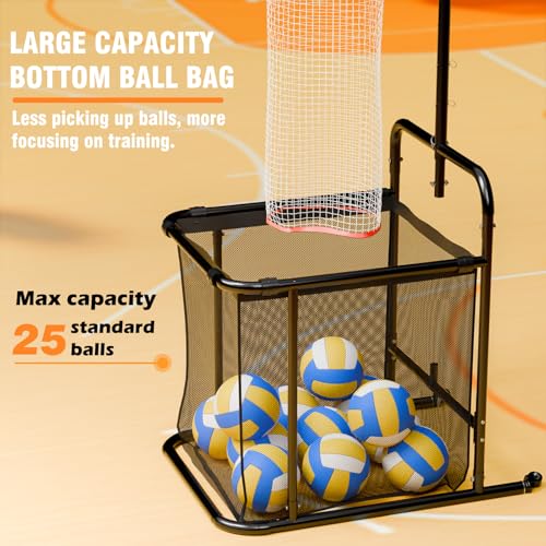 Volleyball Setter Training Equipment, Volleyball Setter Trainer Net with 2 Target Hoop Size,13 Heights & 6 Angles Adjustable, Serving Spiking Drills System with Ball Collection Bag