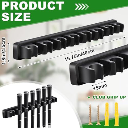 Blueweenly 2 Pack Wooden Golf Club Holder Wall Mount 8 Clips Golf Club Rack Hanger Organizer for Wall Display Garage Putters with Screws, Grip up Type (Black)