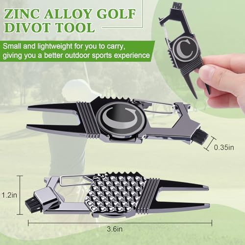 Skylety Golf Divot Repair Tool with Letter Ball Marker 6-in-1 Divot Tool Initials Ball Marker, Club Holder, Brush, Clip Buckle, Groove Cleaner Golf Accessories for Men Father Gifts