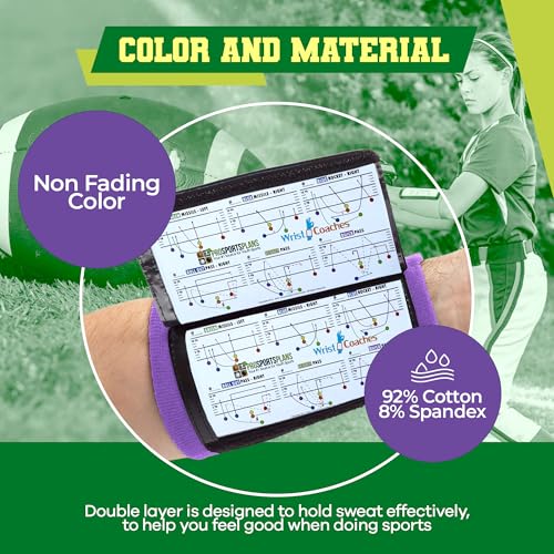 Football Play Wristbands - Youth Quarterback Gear - Wristband Playbook for Football and Softball Signs - color: Purple