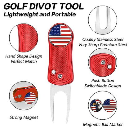 FINGER TEN Golf Divot Repair Tool and Ball Marker Switchblade Value Pack, Foldable Magnetic Stainless Steel with Pop-up Button for Men Women - color: B: 2 in Red