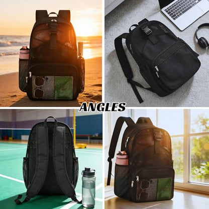 Metaverse Mesh Sports Backpack 20 Inch with Racket Holder for Men Women, Large Travel Gym Beach Backpack with Water Bottle Pockets, Breathable Comfort Shoulder Straps
