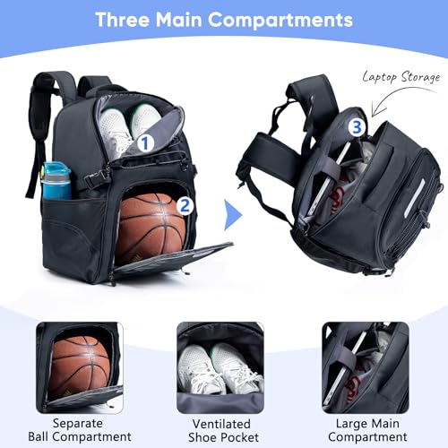 Basketball Bag Backpack with Ball Compartment & Shoe Pocket – Gym Bag for Basketball, Soccer, Football, Volleyball – Large Capacity Athletic Backpack for Youth & Adults, Basketball Gifts - color: Black Style B