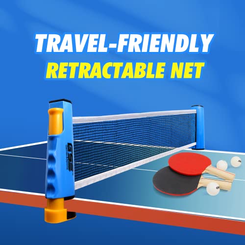 GSE Games & Sports Expert Adjustable Retractable Ping Pong Net Set & Post. Professional Table Tennis Rackets and Balls, Net with Posts and Storage Bag - Pingpong Paddle and Game Table Accessories. | Adjustable