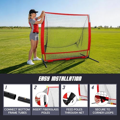 ZENY 5'x5' / 7'×7' Baseball Softball Practice Net Hitting Batting Catching Pitching Training Net with Carry Bag, Baseball Training Equipment - style: 5x5 ft