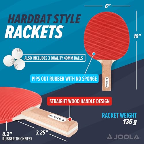 JOOLA Essentials Duel 2-Player Table Tennis Paddle Set with 2 Ping Pong Paddles & 3 Balls - Pips Out Hardbat Ping Pong Rackets Great for All Playing Levels & Ages - White Balls