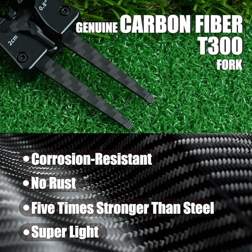 SANDIAN, All-in-1 Value Pak, Adjustable Golf Tee Height Setter with Divot Tool, Genuine Carbon Fiber Made Pitchfork, Super Lightweight, T800 Ball Marker, Hat Clip, Tees, Leather Holster, Zipper Case - color: Shiny Black Full