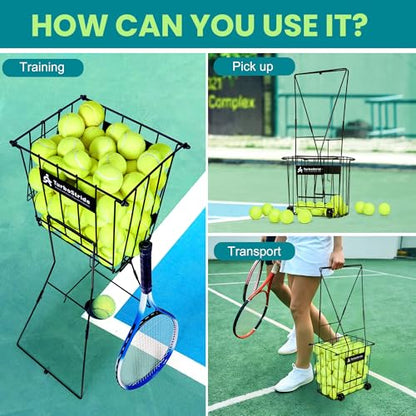 Tennis Ball Hopper, Portable Pickleball Ball Basket for Pickup, Storage & Training (Large)