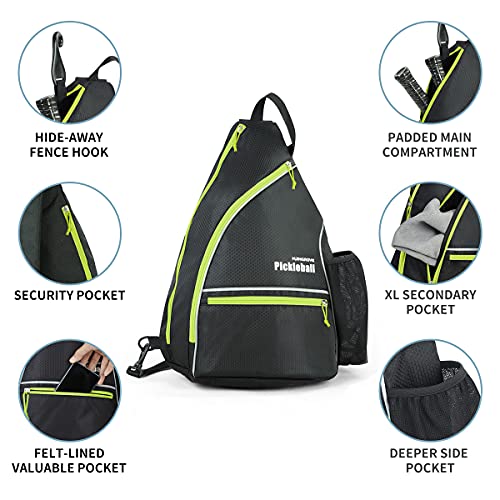 Mangrove Pickleball Bag, Men's & Women's Pickleball Backpack, Adjustable Sling Bag w/Fence Hook/Large Capacity/Safety Pocket - color: Green
