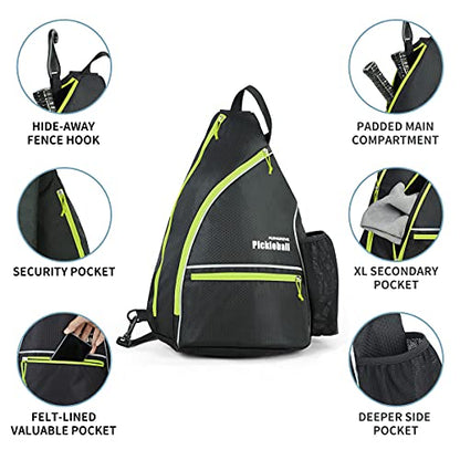 Mangrove Pickleball Bag, Men's & Women's Pickleball Backpack, Adjustable Sling Bag w/Fence Hook/Large Capacity/Safety Pocket - color: Green