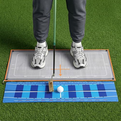 Golf Putting Mat & Golf Stance Training Towel Set, A Golf Putting Practice Aid to Improve Stance and Putting Accuracy - Suitable for Beginners and Golfers Who Need to Improve.