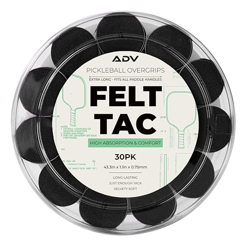 ADV Felttac Pickleball Grip Tape - 3, 6, 12, 30 Pack - Soft, Very Durable, Sweat Absorbing Pickleball Overgrip Tape - Dry & Comfortable Pickleball Paddle Grip Tape - Easy to Use & Easy to Install - color: 30-Pack Black