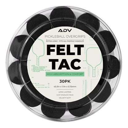 ADV Felttac Pickleball Grip Tape - 3, 6, 12, 30 Pack - Soft, Very Durable, Sweat Absorbing Pickleball Overgrip Tape - Dry & Comfortable Pickleball Paddle Grip Tape - Easy to Use & Easy to Install - color: 30-Pack Black
